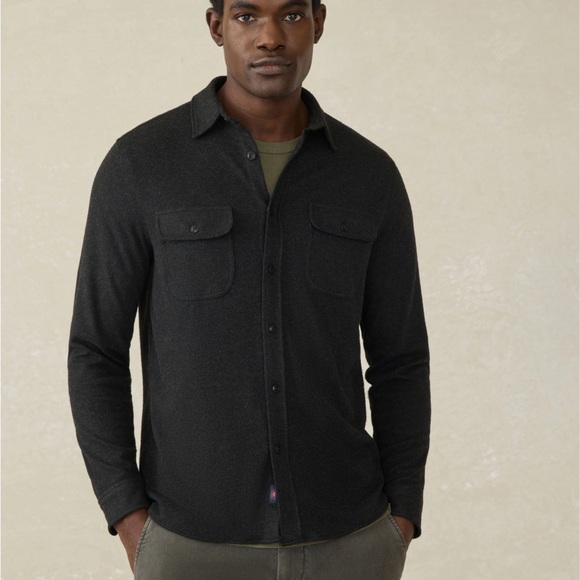faherty Legent Sweater Shirt (Double Pocket) - Heathered Black Twill Size Medium - Picture 1 of 8